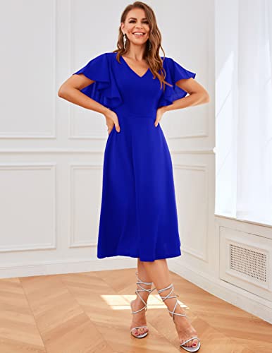 Image of Bridesmay Women's Formal Wedding Guest Dress for Women 2026 Short Sleeve Fit and Flare Tea Party Dresses