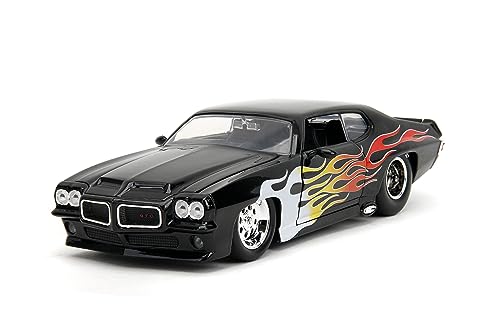 Big Time Muscle 1:24 1971 Pontiac GTO Die-Cast Car, Toys for Kids and Adults(Black Flames)