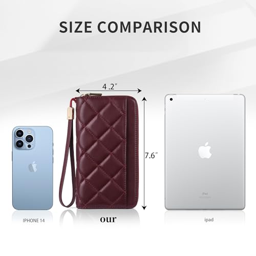 Image of yiijay Womens Wallet RFID Blocking Vegan Leather Trifold Clutch Credit Card Holder Ladies Travel Wallet Purse with Pen Holder, 5Red, Rfid Wallet