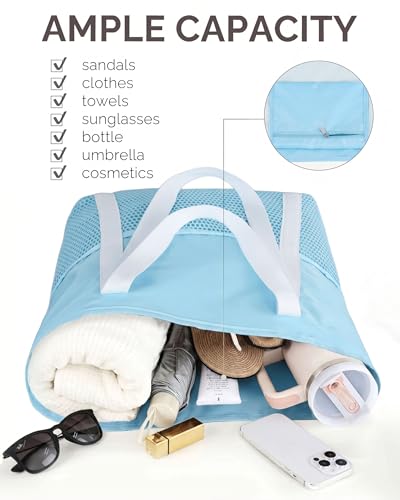 Image of HOMESPON Beach Bag Large Waterproof Sandproof Tote for Women with Zipper and Mesh Pockets