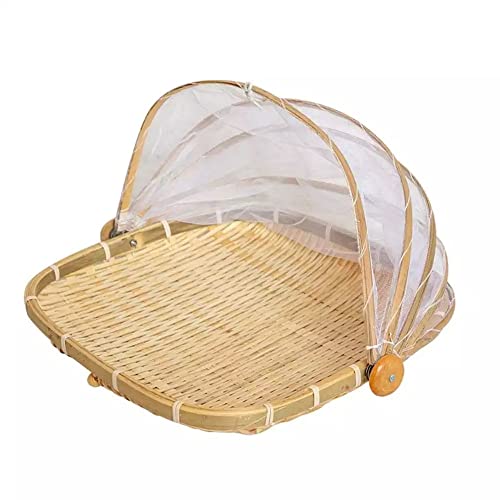 Xshelley Panier de tente carré en bambou avec couvercle, légumes, fruits, pain, panier de rangement (carré 28 cm)