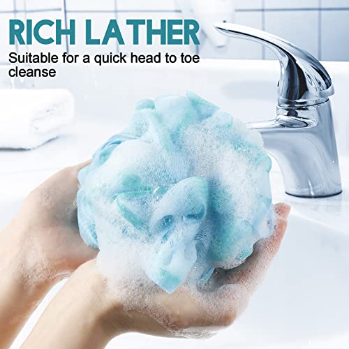 10 Pieces Shower Loofah Back Scrubber for Shower, Soft Mesh Poufs and Shower Sponge Brush with Long Wooden Handled, Deep Cleansing and Exfoliating Bath Sponge for Men Women