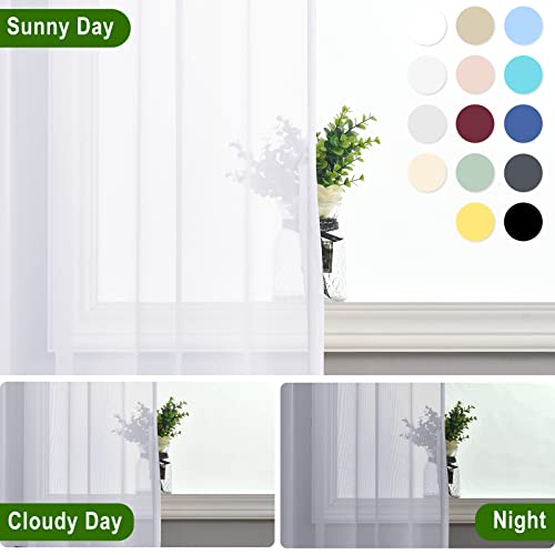 Hiasan White Sheer Curtains 84 Inches Long With Tiebacks, Light Filtering Voile Drapes Rod Pocket Window Curtains For Bedroom, Living Room, W52 X L84, Set Of 2 Lightweight Drape Panels #TOP2