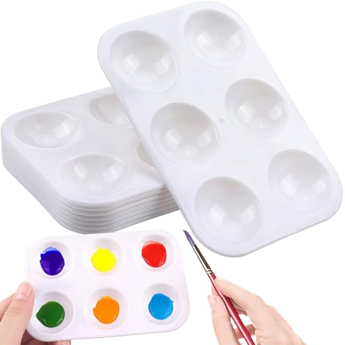 Paleta de Pintura en Bandeja,16 Piezas Paletas de Colores de Plástico con 6 Campos,Paleta de Pintura de Plástico Reutilizable Paleta de Acuarela para Acuarela, crílico y Óleo,Manualidades