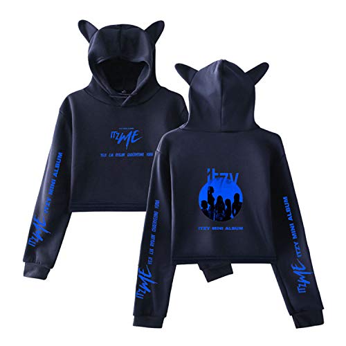 Xkpopfans Kpop ITZY Hoodie Sweatshirt It's me Pullover Lia YeJi Yuna Crop Top Sweater Jacket L Darkblue D
