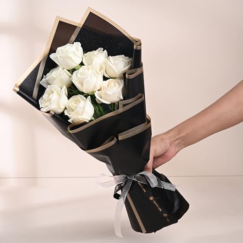 Image of FlowerAura Premium Fresh Live Flower Bouquet of 8 White Roses In Designer Paper Gift For Birthday | Anniversary | Love | Home Decor | Fathers Day Gift For Dad (Same Day Delivery)