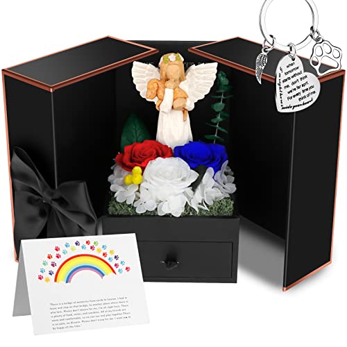 Regalos conmemorativos para Perros con Figuras de ángel de Perro de la Amistad, Llavero conmemorativo para Mascotas, Tarjeta de Poema del Puente del Arco Iris, Rosa Real conservada Cover