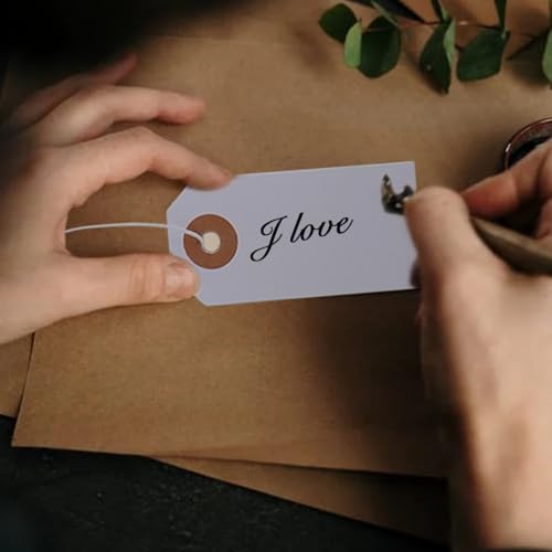 100 Pack Small Marking Tags Price Tags, Attached Reinforced Hole Writable Tags, Blank Shipping Tags, Attached Reinforced Hole Tags, White Hang Paper Tags with Elastic String 2.75\'\' x1.37\'\' - Thumbnail 4