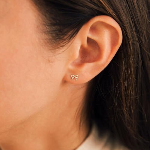 HANLI Bow Earrings for Women - 14K Gold/Silver Plated Bow Earrings Small Ribbon Coquette Stud Earring Trendy Jewelry Gift2