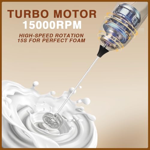 Image of SUPRUS Ultra Fast Handheld Milk Frother Double Whisk with Stand 2 Batteries Stainless Steel for Lattes Cappuccino Matcha Hot Chocolate Coffee Bar Accessories Kitchen Gadgets Gift (Pack of 2)
