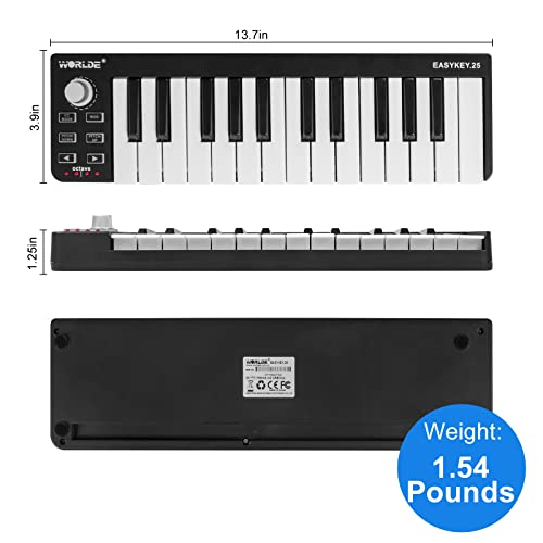 Midi Controller,Lotmusic Worlde Tuna Panda Mini 25 Keys Portable Usb Keyboard With 8 Rgb Backlit Colorful Drum Beat (Easykey.25, Black) #TOP1