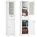 HOMECHO Bathroom Storage Cabinet with 3 Tier Shelf Drawer Glass Door, Floor Cabinet Free Standing Linen Tower Tall Slim Side Organizer Shelves Wooden Cupboard, White