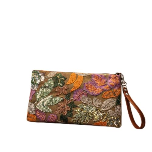 Bolsa Tipo Carteira Feminina Floral Bordada Fibra Artesanal