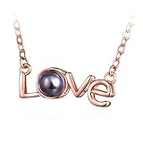 Bokeley 100 Languages Necklace I Love You Necklace for Women Girls Memory Necklace Projection Necklace Best Gift for Her for MOM (Rose Gold #9)