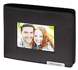 Cadenis Herren Leder Geldbörse mit großem Fotofach und Laser-Gravur Rindsleder schwarz Querformat 12,5 x 9,5 cm