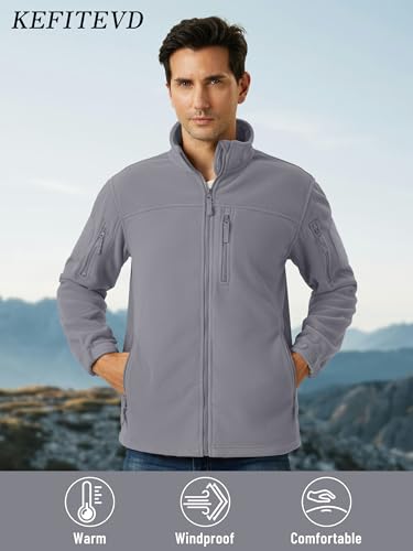 Image of KEFITEVD Men's Tactical Fleece Jackets Full Zip Casual Outdoor Winter Warm Jacket Multi Pockets