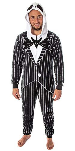Seven Times Six Nightmare Before Christmas Jack Skellington Costume Pinstripe Suit Pajama Outfit One-Piece Union Suit (XXX-Large) Black