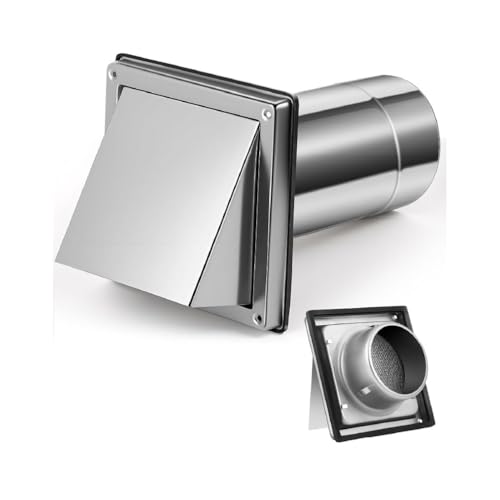 HPAMR Metal Dryer Vent Cover Outside, Outdoor Dryer Vent Cover, Stainless Steel Exhaust Fan Cover for Walls, Wall Dryer Exhaust Cap, High Airflow Exterior Vent Cover for House with Rubber