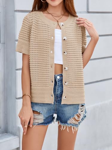 Image of Saodimallsu Womens Crochet Short Sleeve Cardigans Summer Beach Sweater Top