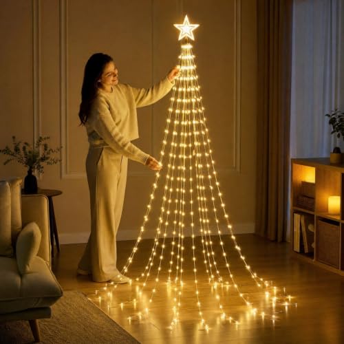 80in Star Waterfall Lights with A Bright Top Star, Decorative Led Lights - image 2