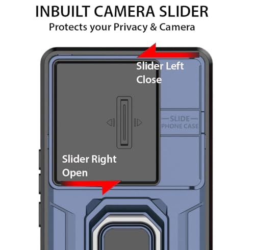 Image of Kapa Armor Slider Back Cover for Oppo K13 5G | Inbuilt Ring + Camera Slider Shockproof Lens Protection Bumper Back Case (Blue)