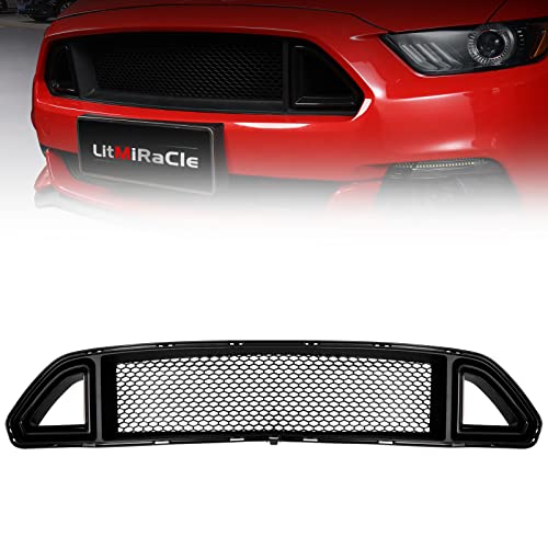 LitMiRaCle Grilles & Grille Guards - Mesh Front Bumper Upper Hood Grille Grill, Compatible with 15-17 Mustang GT EcoBoost，Black