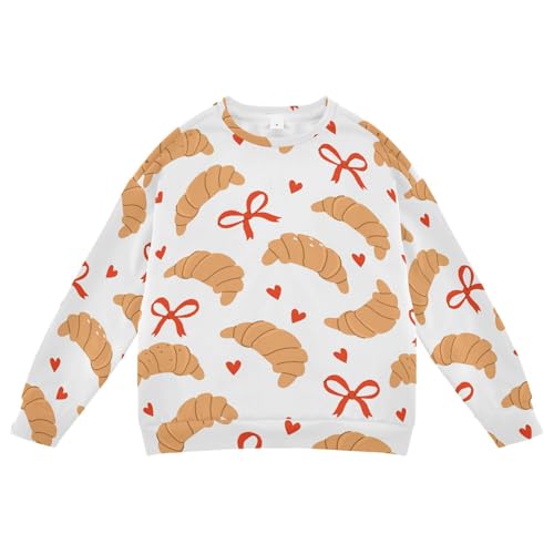 Wusikd Croissants Rolls Boy Girl Sweatshirt Toddler Crewneck Bows Heart Pullover Sweater Long Sleeve Clothes L Multi