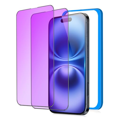 【ブルーライトカット】 iPhone16 / iPhone15 用 ガラスフィルム ブルーライト アイフォン16/アイフォン15 対応 フィルム 液晶 保護 強化ガラス 【全面保護/高透過率/耐衝撃/気泡ゼロ/貼り付け簡単/ガイド枠付き/2枚セット】