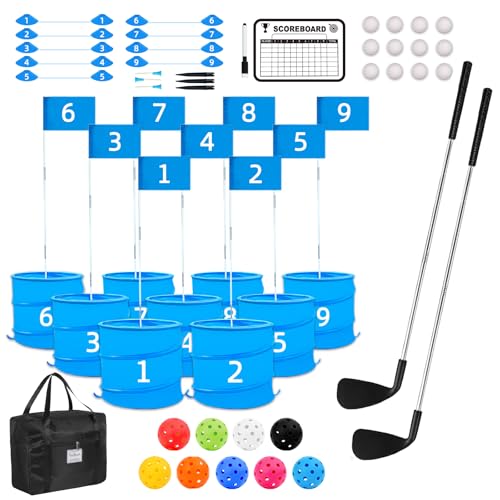 JIIFO Golf Game with 2 Clubs Right Handed,Practice Golf with 9 Buckets, Outdoor Golf Gift and Adults,Holes Golf Outdoor Game for Lawn,Yard,Camping,Park