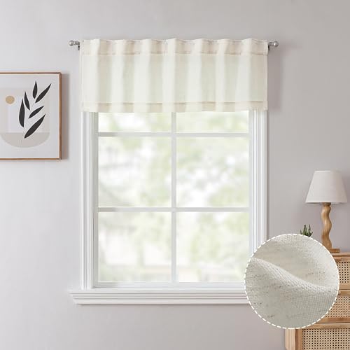Tollpiz VSDDMNATUR5216 Natural Linen Cotton Valance Back Tab Bedroom Semi Sheer Curtain Valances Pocket Neutral Boho Light Filtering Farmhouse Burlap Valance Drapes Living Room cover