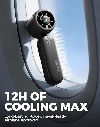 Image of Diveblues Mini Handheld Fan, 30ft /s Portable Turbo Fan [12H Max Cooling], 4000mAh Personal Fan with LED Display, 3-in-1 Hand Held /Neck /Desk Fan for Travel, Cruise, Disney Essentials