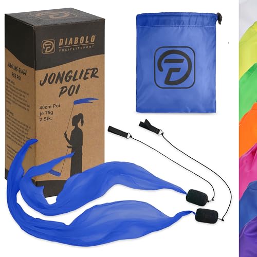 Diabolo Freizeitsport - Par de puntos luminosos UV, azul, 40 cm, alas de ángel, espiral, lunares, puntos suaves, incluye bolsa de transporte, ideal para principiantes y profesionales