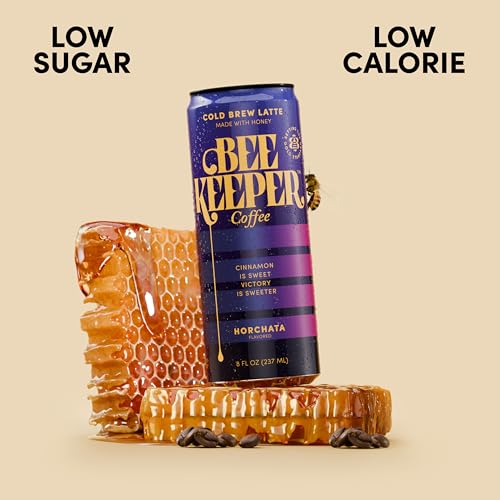 Image of Beekeeper Horchata Latte Cold Brew Coffee Drinks with Oregon Honey | 12 Pack Refreshing Iced Coffee - Unsweetened & Strong Arabica Brew, 8 fl oz Ready-to-Drink Can - 180mg Natural Caffeine