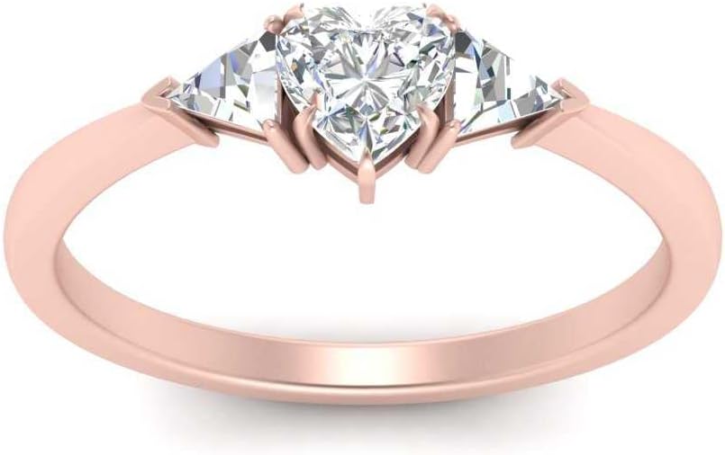 Choose Your Gemstone Trillion Cathedral Ring Rose Gold Plated Heart Shape 3 Stone Engagement Rings Affordable for Your Girlfriend, Wife, Partner Wedding US Size 4 to 12