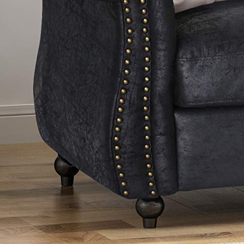 Great Deal Furniture Vita Chesterfield Tufted Microfiber Sofa With Scroll Arms, Black #TOP6