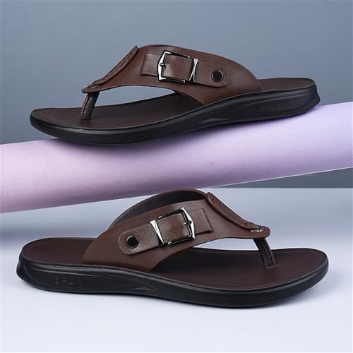 Men's Casual Flip Flops Leather Slides Open Toe Comfort Outdoor Slippers Summer Fisherman Slip On Sandals for Men3