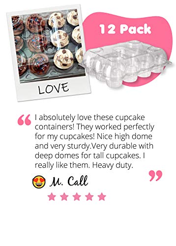 (12Pack x 12 Sets) STACK'nGO Cupcake Carriers - High Tall Dome Clear Containers Thick Plastic Disposable Storage Boxes. 1 Dozen Compartments Slots Holder Cupcakes Box Tray Container. Cup Cake Holders
