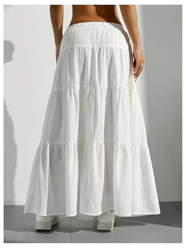 Women's Bowknot A Line Maxi Skirts Y2k Tiered Ruffle Elastic Waist Flowy Summer Vacation Skirts2