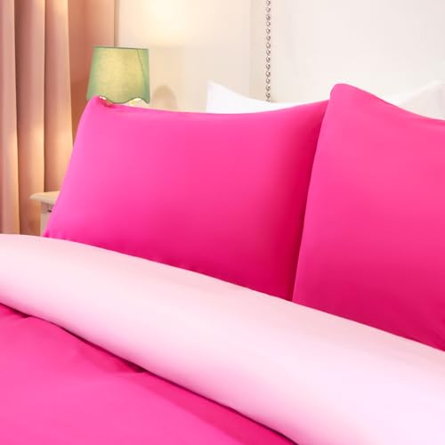 Brentfords Single Bedding Set, Super Soft Microfibre Polyester Plain Dyed Reversible Quilt Bedding Luxurious Warm Cosy Comfy Single Duvet Cover Set with Pillowcases, Hot Pink/Pink - Image 2