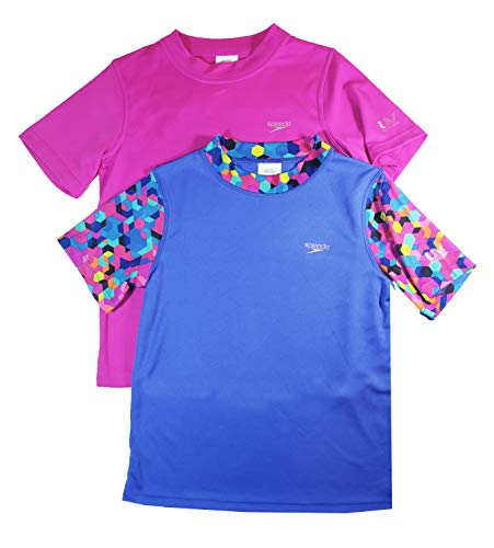 Speedo Girl's Rash Swim Tee Set of 2 (Pink, Large)