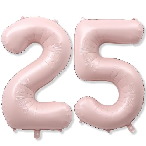 Pastel Pink 25 Balloon Number for Girls 40 Self Inflating Number 25 Balloons Big Light Blush Pink Foil 2 & 5 Helium Balloon 25 for Women Boho Coquette 25th Birthday Party Graduation Decorations