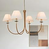 Boho Rustic Elegance Linen Cone Chandelier with Brass & Rope, Modern Farmhouse Ceiling Fixture, Hardwired for Dining & Living Room, 41' D x 21' H, E12 Bulbs