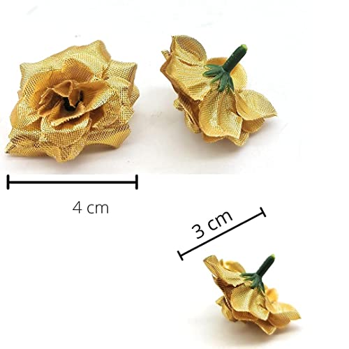 Image of SATYAM KRAFT 12 Pcs Artificial Eden Rose Flower Heads | Fabric Fake Roses for Home Decoration, Mandir Pooja, Wedding, DIY Craft & Cake Decoration, Floral Arrangements (4 cm) (Golden)