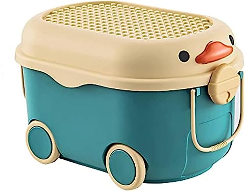 収納 収納ボックス カバン 収納 おもちゃ箱 ひよこ ふた付き キャスター付き プラスチック 大容量 おもちゃ入れ ぬいぐるみ ブロック 衣類 子供部屋 収納用品 (L 57*38*32cm,ダークブルー)