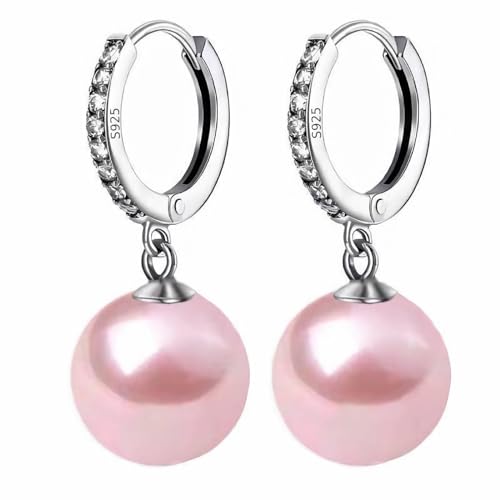 Big Pearls drop dangle Sterling Silver 18k Gold Plated Ear Hook Pearls Earrings for Women Ladies GirlS,Hypoallergenic red,White&Pink Pearls Dangle Drop Earrings with Cubic Zirconia large big Pearls Earrings.(Big Pearls diameter 13-14 mm)