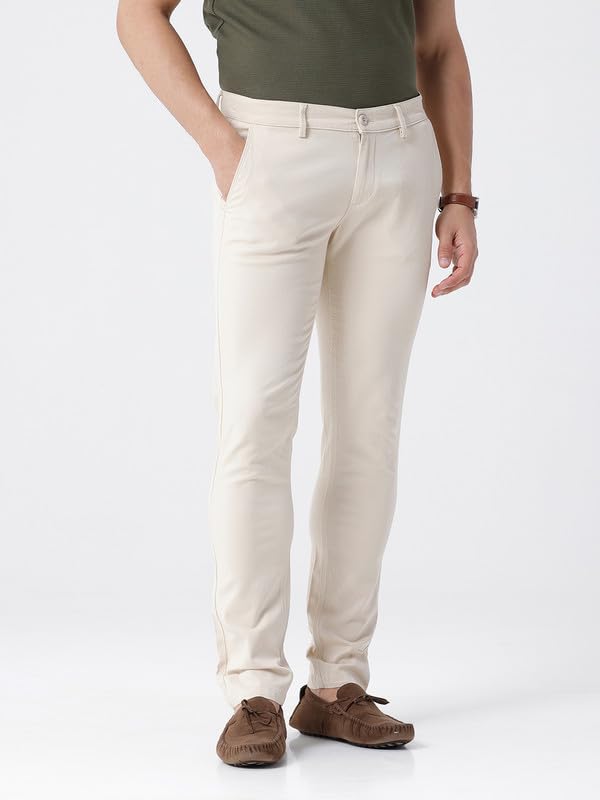 Image of CROCODILE Men Solid Casual Chino Trousers | Trim Fit | Mid Rise | Button Fly | Ankle Length