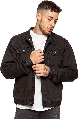 Enzo Mens Designer Denim Jacket Western Classic Style Trucker Vintage Style Coat