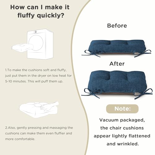 Image of AddGrace Chair Cushions for Dining Chairs Set of 4 Kitchen Seat Cushions with Ties and Non Slip Backing Tufted Indoor Seat Pad for Kitchen Dining Room 18 inch x 17 inch x 3 inch Navy