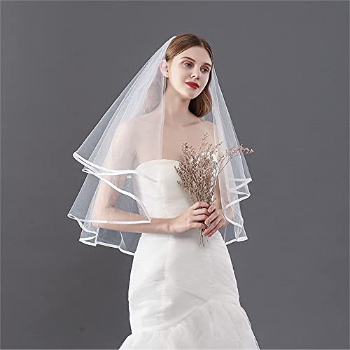 umbresen Bridal Veil Wedding Veils Women's Off White Tulle Short Veils Ribbon Edge With Comb for Brides Bachelorette Hen Party Costume (Off White)