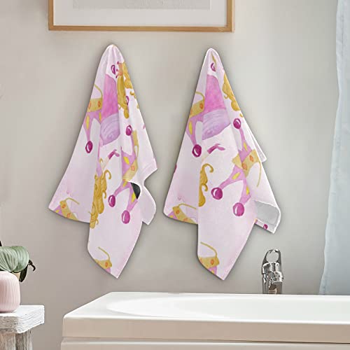Juama Princess Fairy Girls Pink Crown Hand Towels 2-Pack Fingertip Towels Absorbent Hand Towels For Bathroom Decorative Set Lightweight Bath Towels 28X14 Inches #TOP3